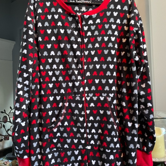 EUC Mickey Mouse onesie ladies fleece loungewear with feet zip front size XL - Picture 4 of 9